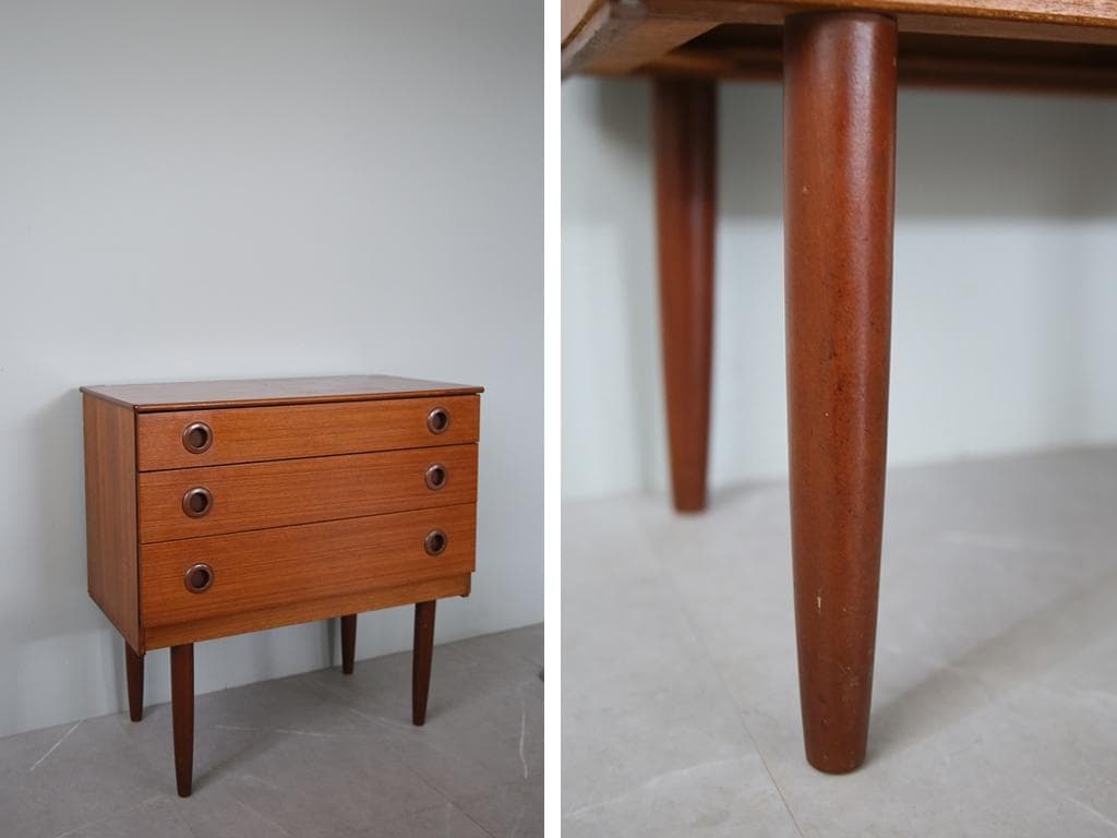 英国アンティークチーク3杯ドロワー/木製チェスト/タンス/飾り棚(91-240)