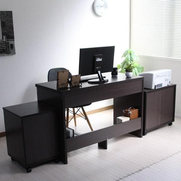 《新品・送料無料》110cm幅 システムデスク3点セット ダークブラウン