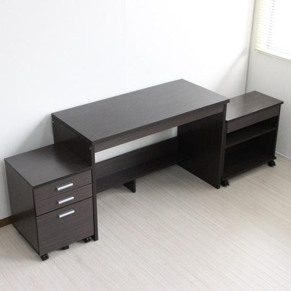 《新品・送料無料》110cm幅 システムデスク3点セット ダークブラウン