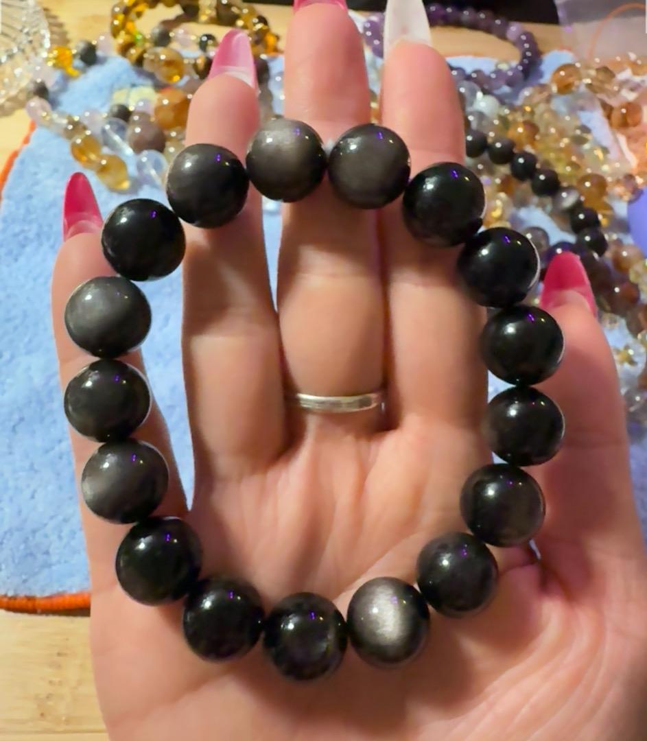 銀曜石クリスタルブレスレット12mm