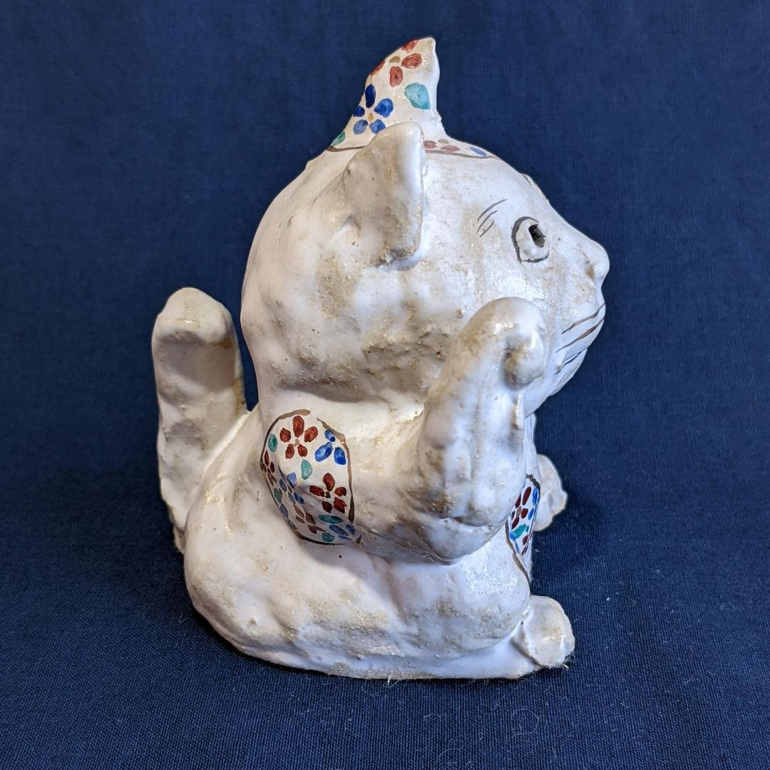 ささきようこさん作 陶人形 招き猫 桜ブチ 右手挙げ