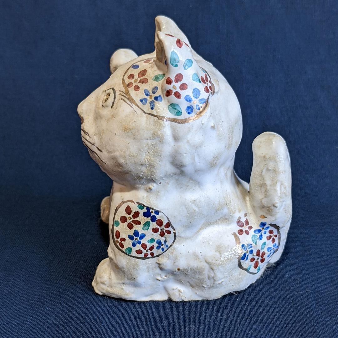 ささきようこさん作 陶人形 招き猫 桜ブチ 右手挙げ