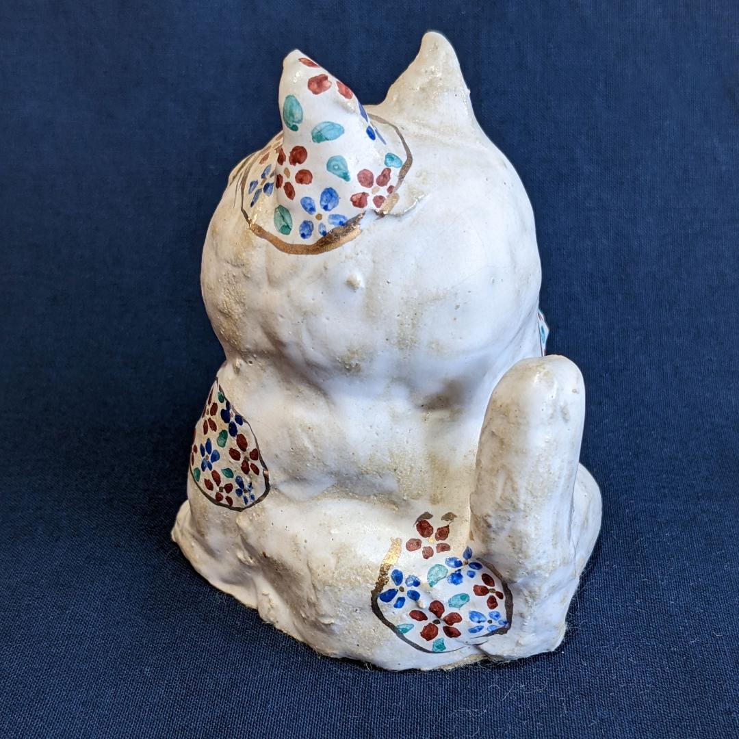 ささきようこさん作 陶人形 招き猫 桜ブチ 右手挙げ