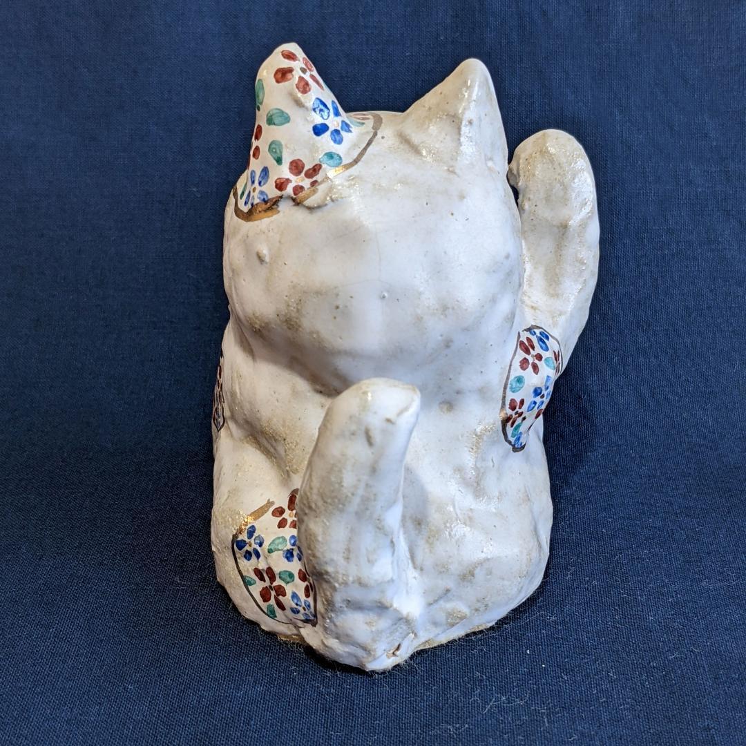 ささきようこさん作 陶人形 招き猫 桜ブチ 右手挙げ