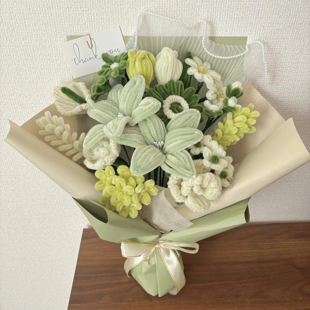 iiii モールフラワー　グリーン　グレー　韓国花束　枯れないお花