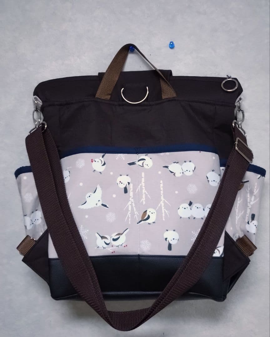 ショルダーリュック　2　ハンドメイド　シマエナガ　リュック　ショルダーバッグ