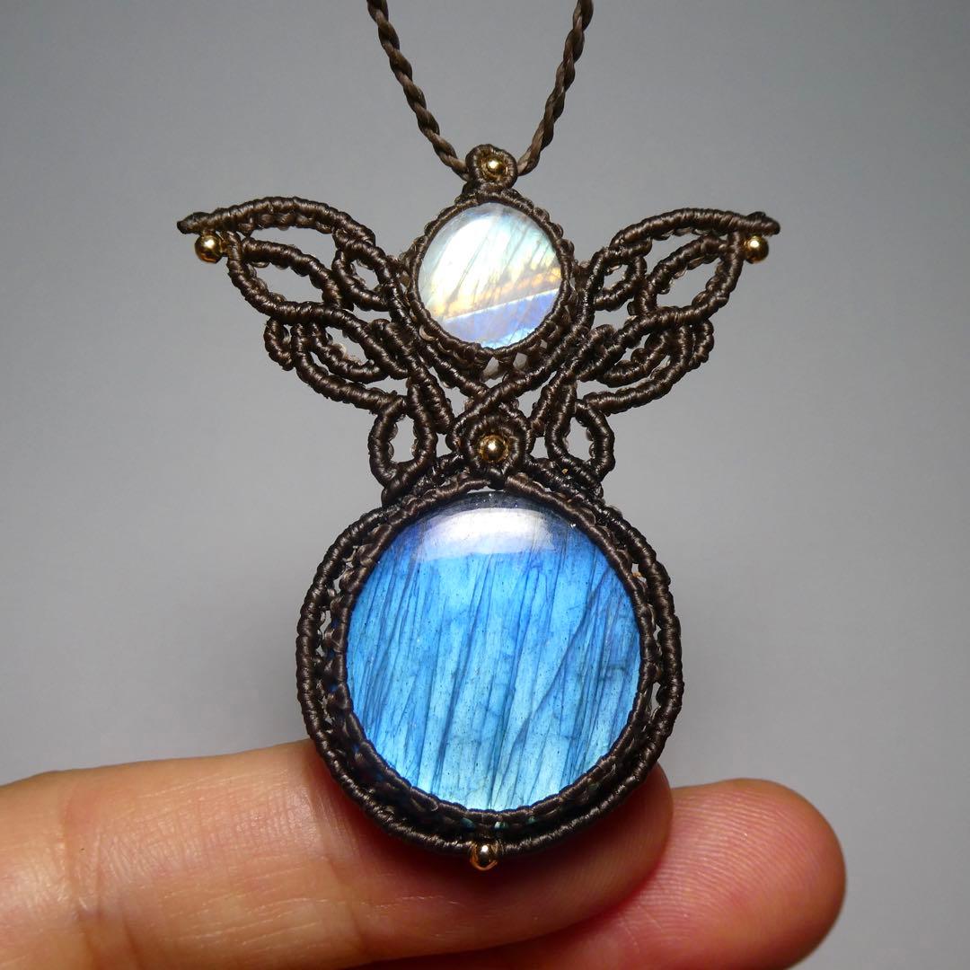 ラブラドライト・ムーンストーンのマクラメネックレス