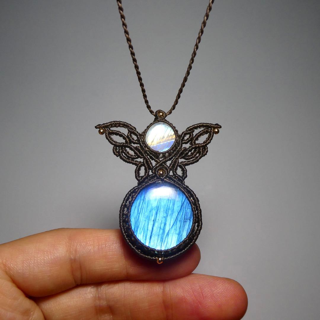 ラブラドライト・ムーンストーンのマクラメネックレス