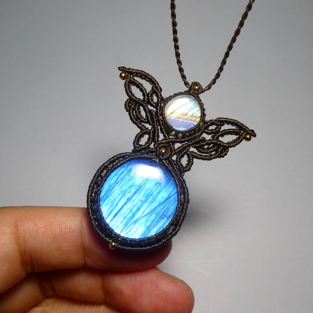 ラブラドライト・ムーンストーンのマクラメネックレス