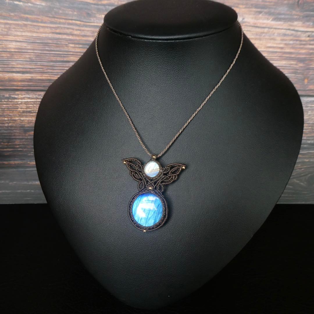 ラブラドライト・ムーンストーンのマクラメネックレス