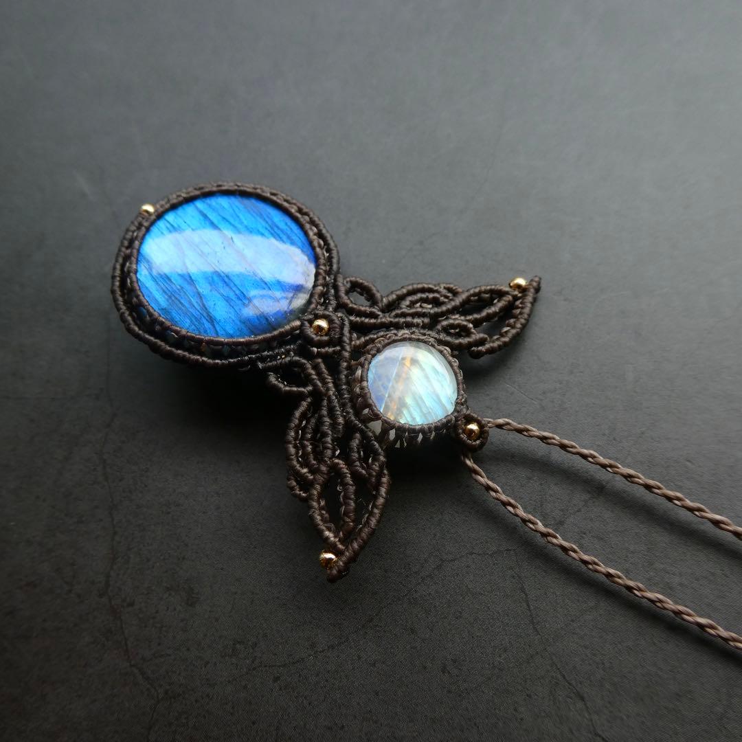 ラブラドライト・ムーンストーンのマクラメネックレス