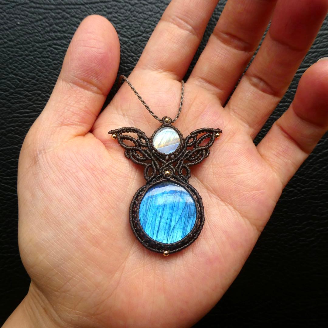 ラブラドライト・ムーンストーンのマクラメネックレス