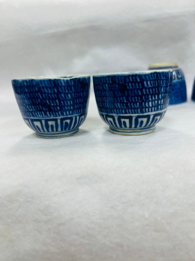 明治時代　古伊万里 当時物　微塵唐草 蕎麦猪口 染付5客