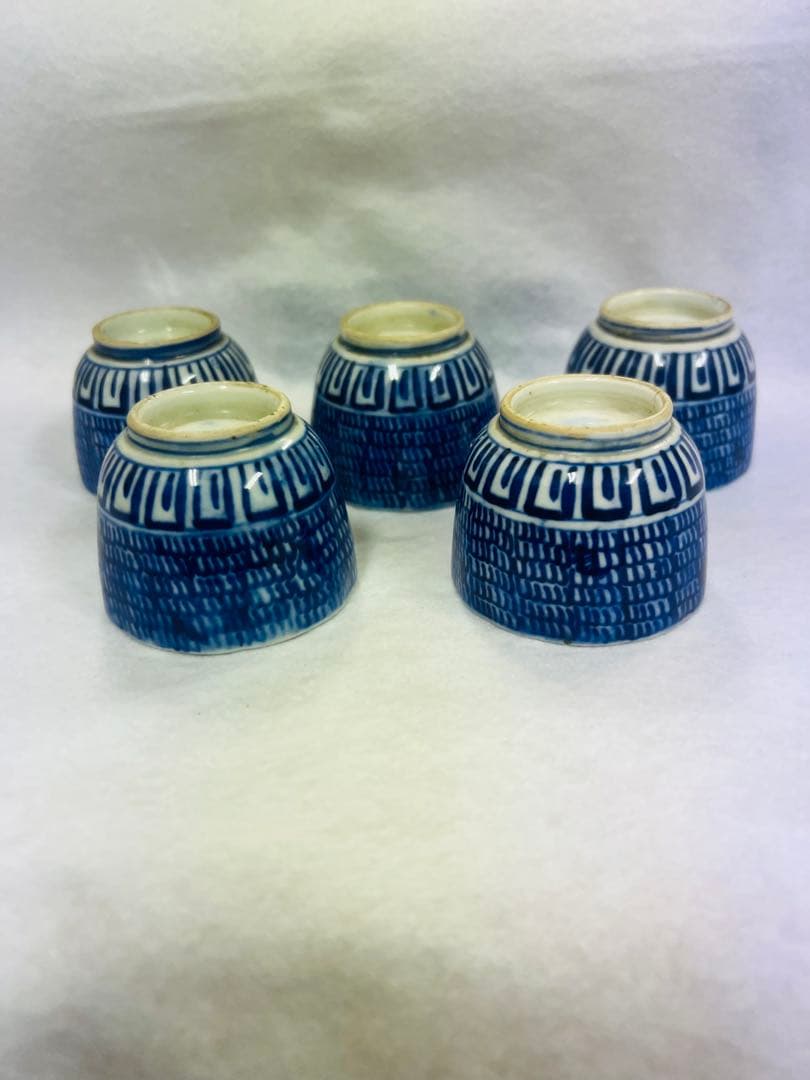 明治時代　古伊万里 当時物　微塵唐草 蕎麦猪口 染付5客