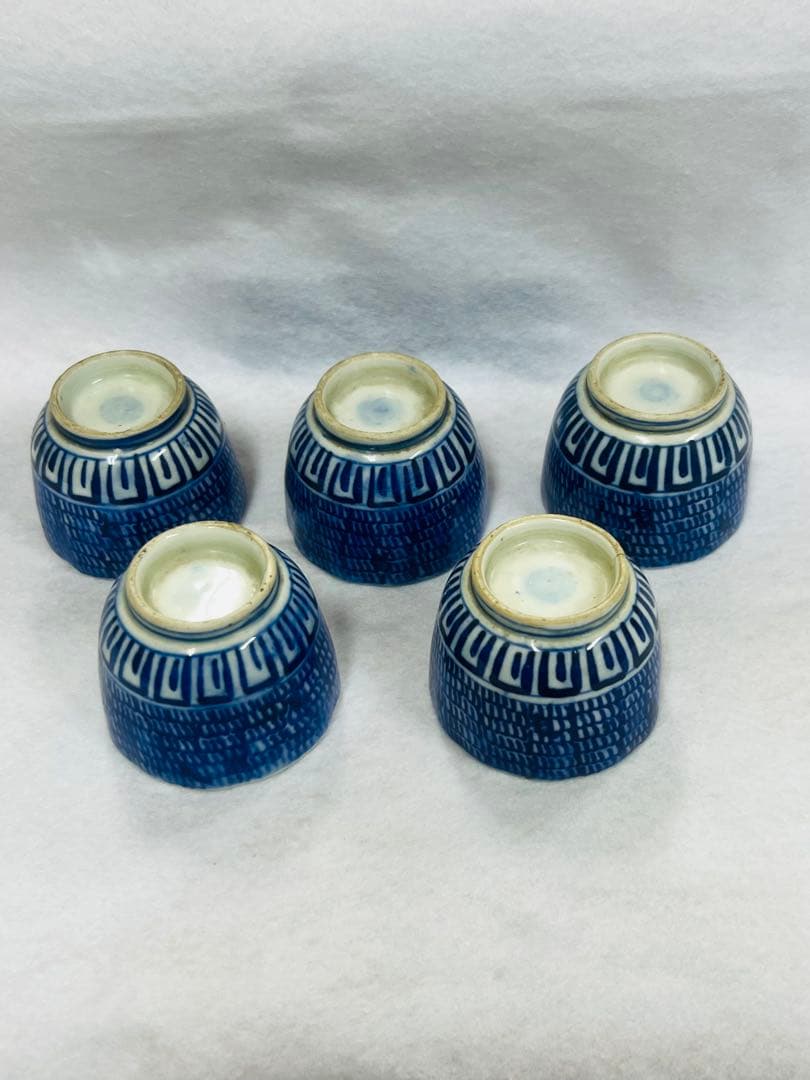 明治時代　古伊万里 当時物　微塵唐草 蕎麦猪口 染付5客