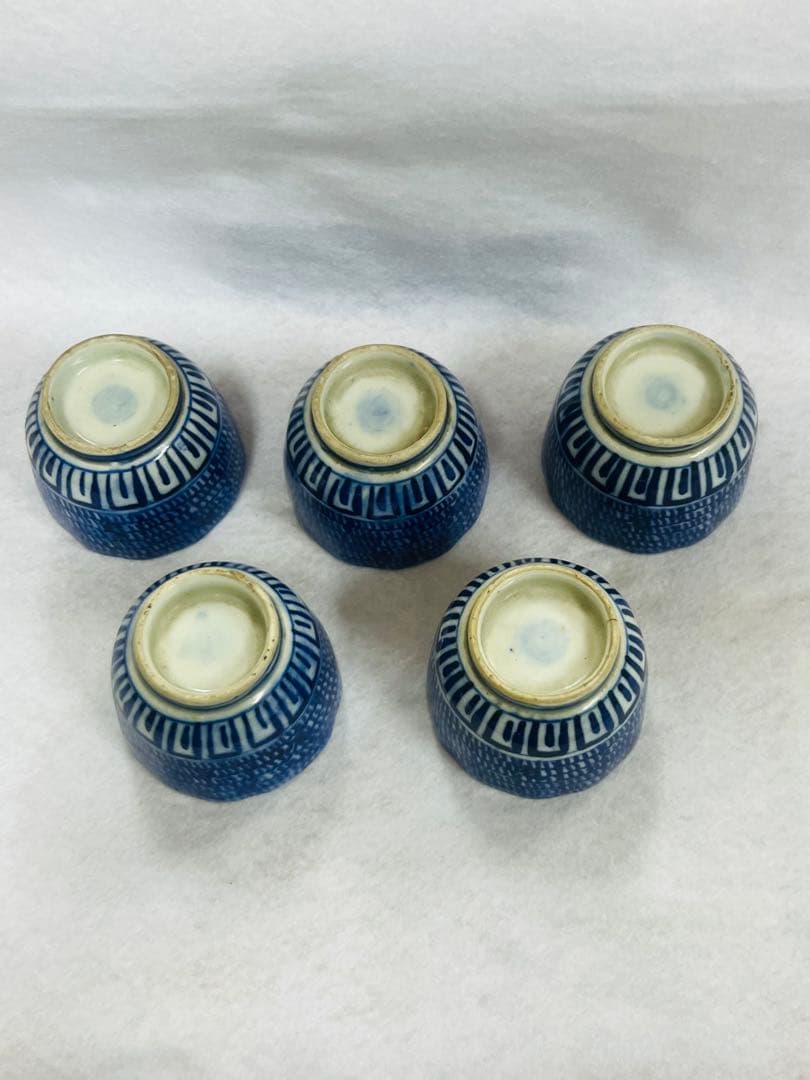 明治時代　古伊万里 当時物　微塵唐草 蕎麦猪口 染付5客