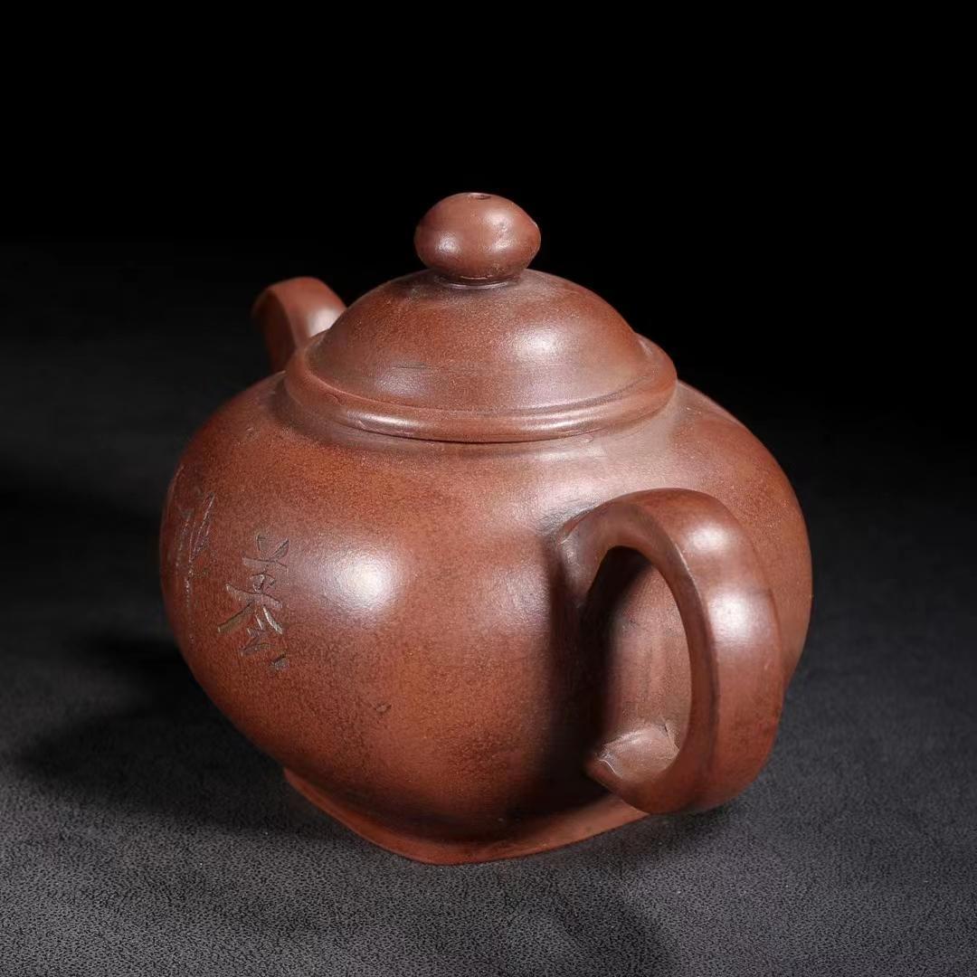 中国古美術・原鉱底槽清泥養神紋・紫砂壺・底款:顧景舟・朱泥・急須・茶壺・茶道具