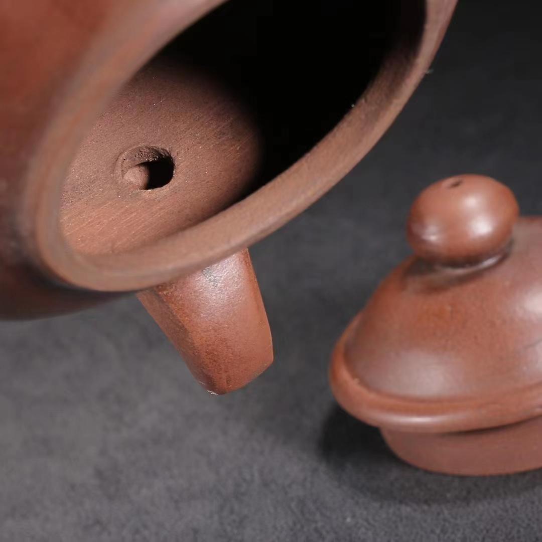 中国古美術・原鉱底槽清泥養神紋・紫砂壺・底款:顧景舟・朱泥・急須・茶壺・茶道具