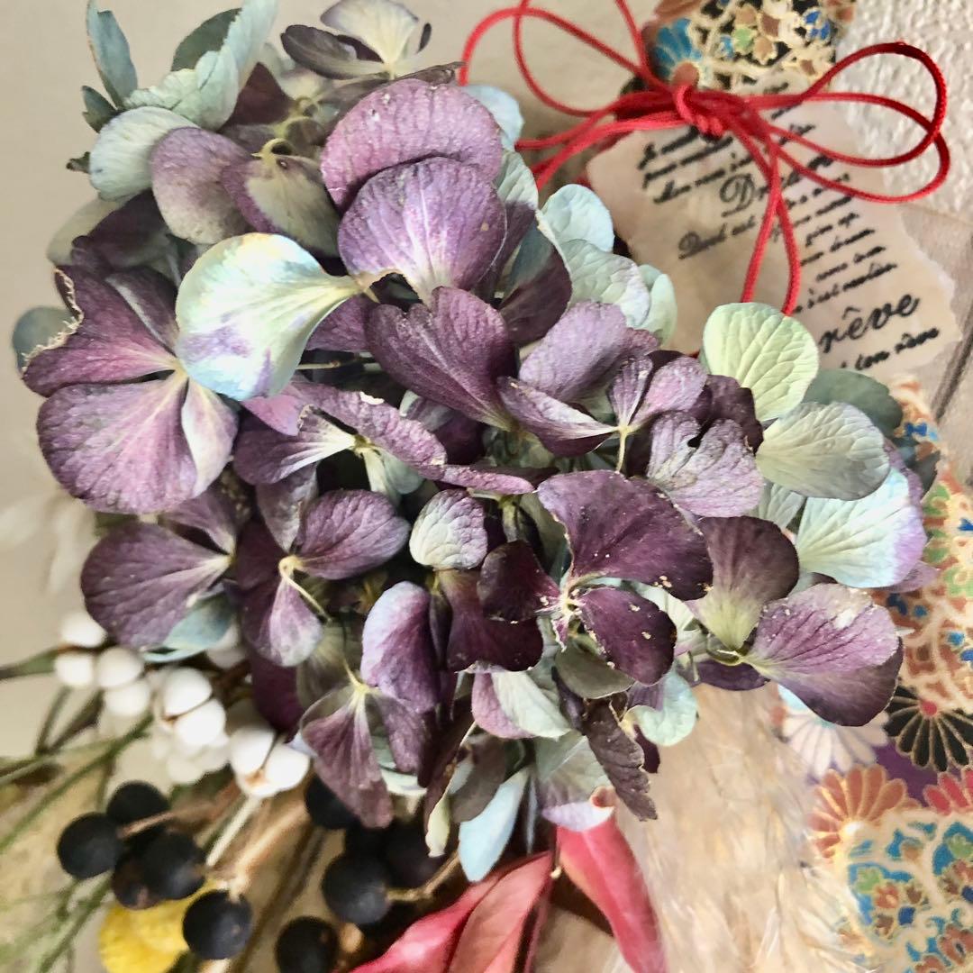 ◆和モダン◆ 大きめスワッグ　紫陽花　パンパスグラス　ブーケ　ドライフラワー