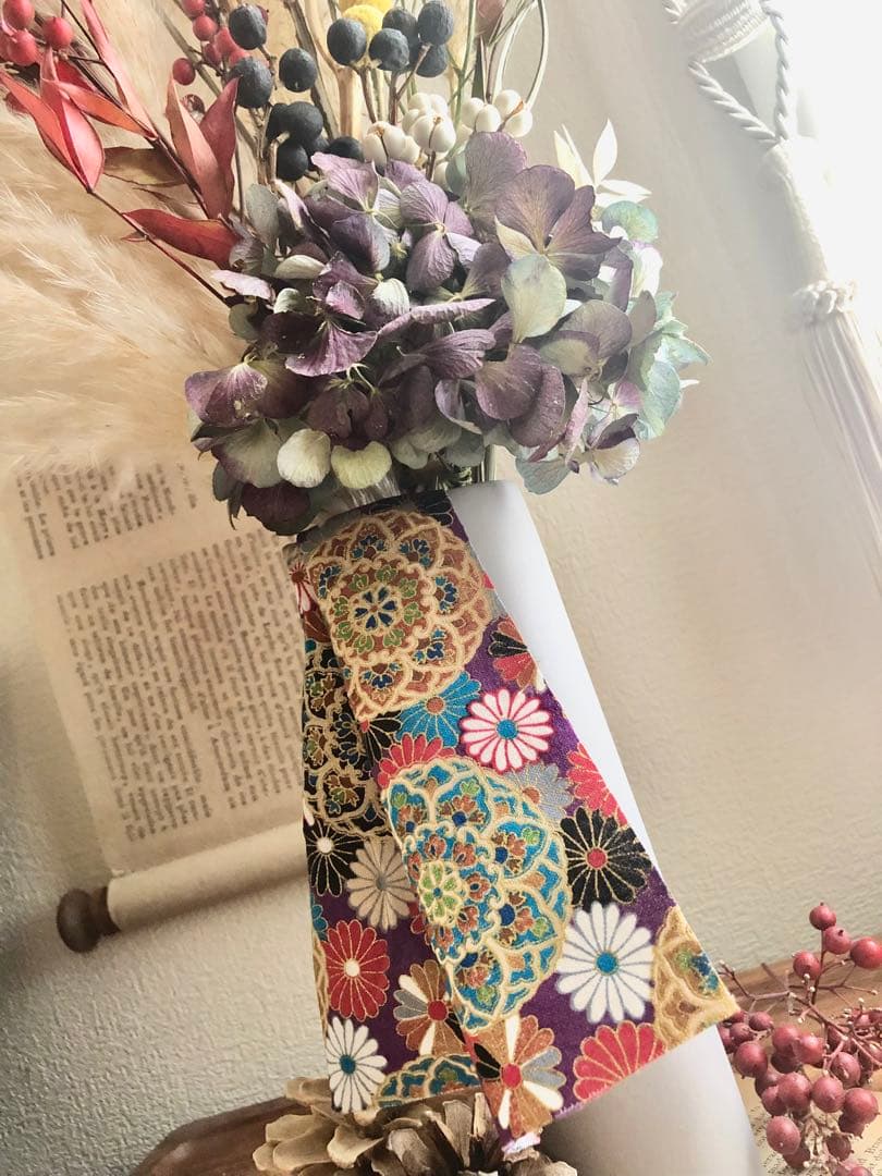 ◆和モダン◆ 大きめスワッグ　紫陽花　パンパスグラス　ブーケ　ドライフラワー