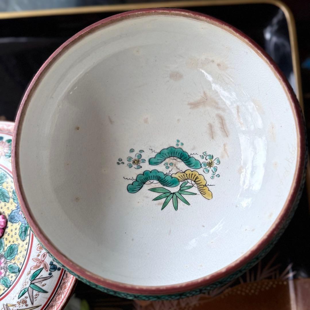 T様へ感謝お嫁入り‼️九谷焼KUTANI あじさい❌鶴❌松　蓋もの食籠作り置き