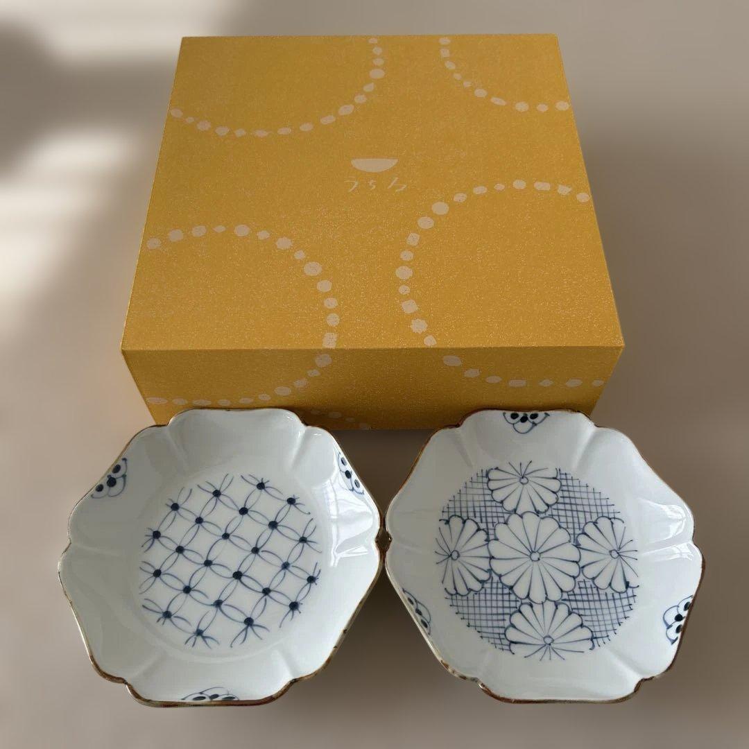 【箱入り新品未使用/うちる別注】和皿　磁器　染付　有田焼　伊万里焼　2枚セット