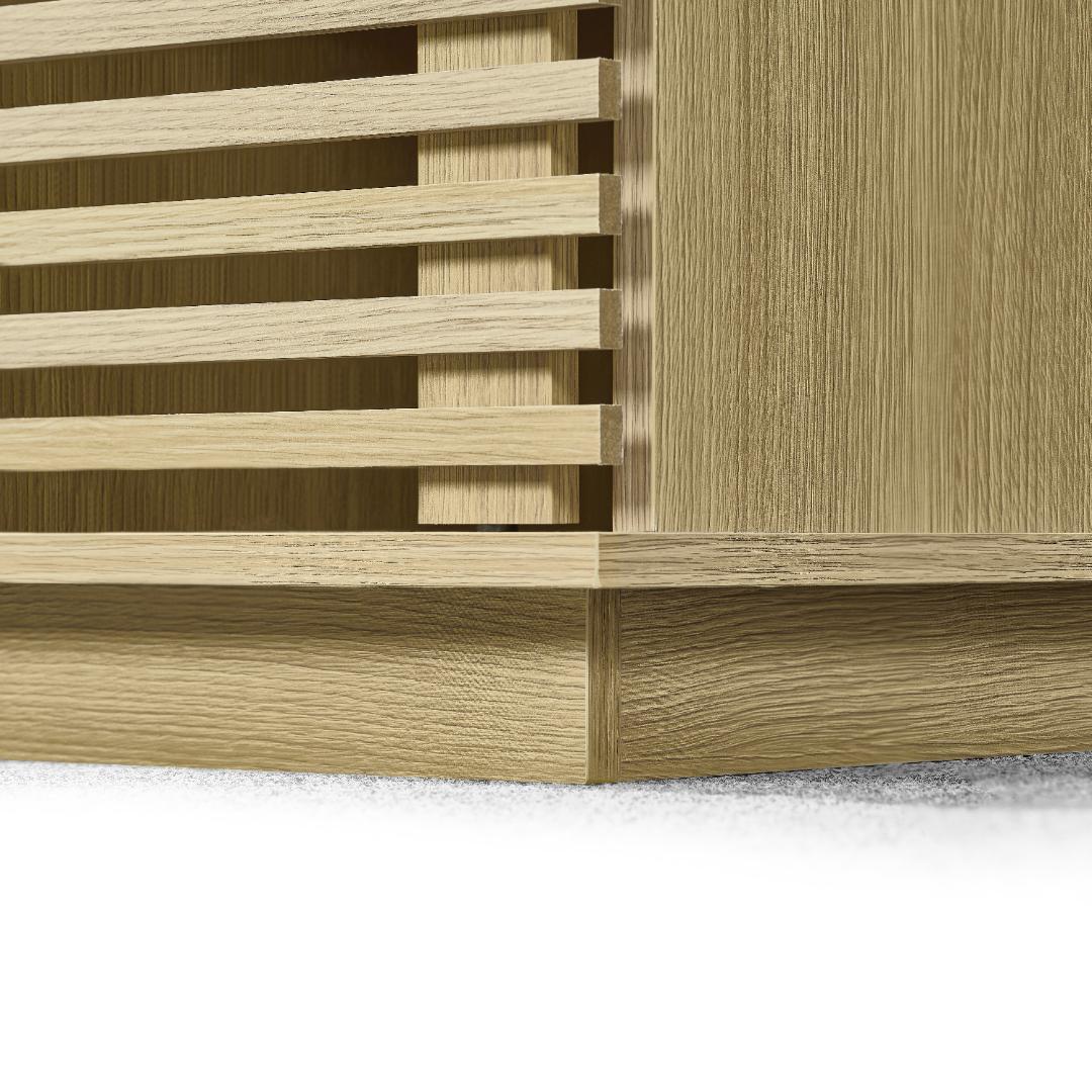 【新品】オーク色ムービングドアキャビネット 大容量リビング収納