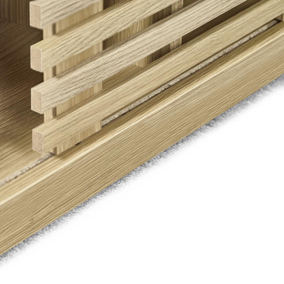 【新品】オーク色ムービングドアキャビネット 大容量リビング収納