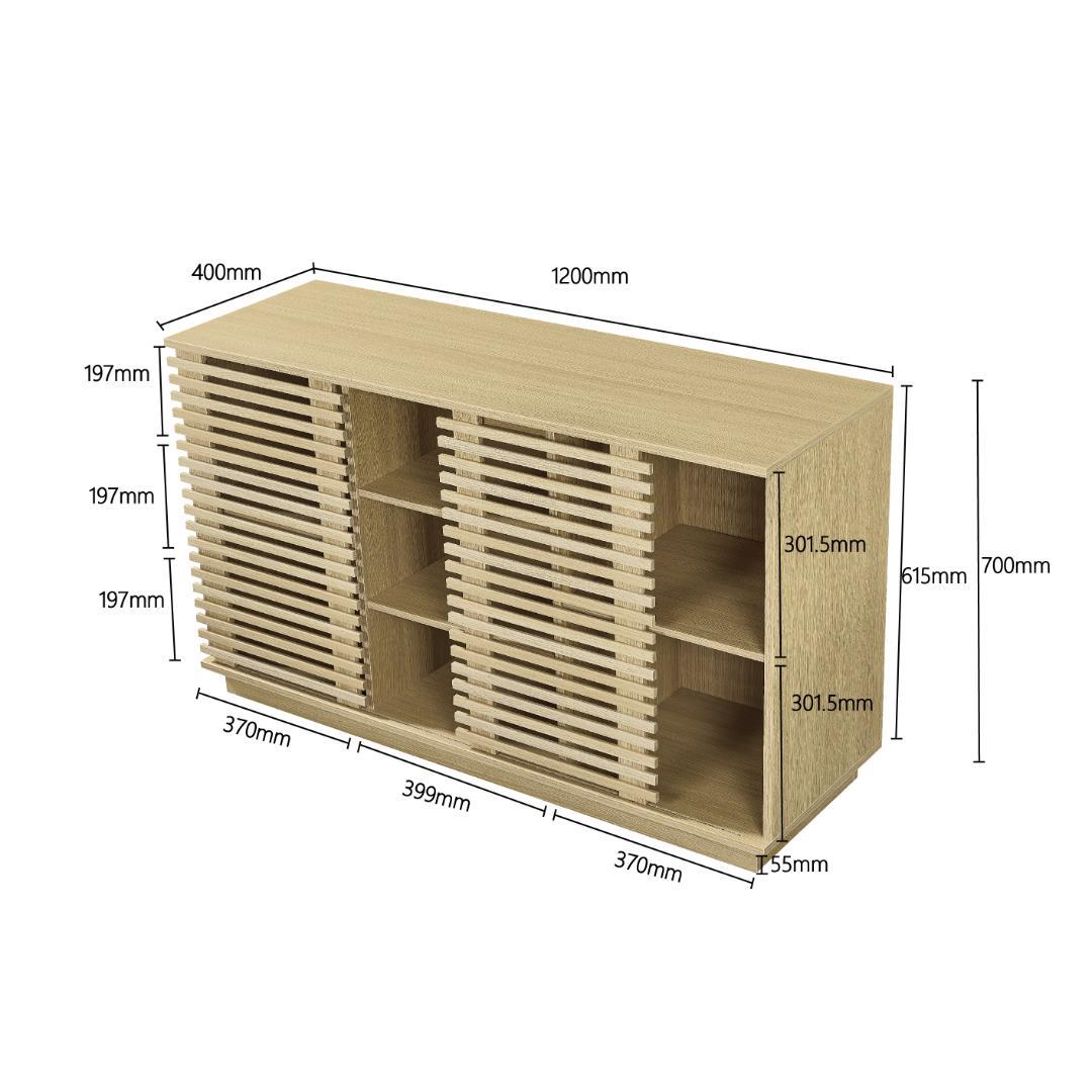 【新品】オーク色ムービングドアキャビネット 大容量リビング収納
