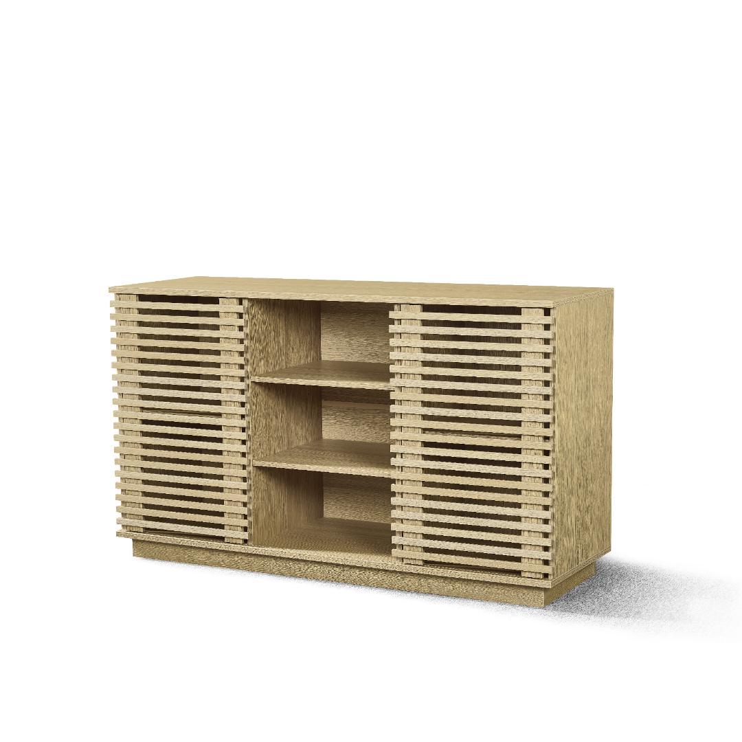 【新品】オーク色ムービングドアキャビネット 大容量リビング収納