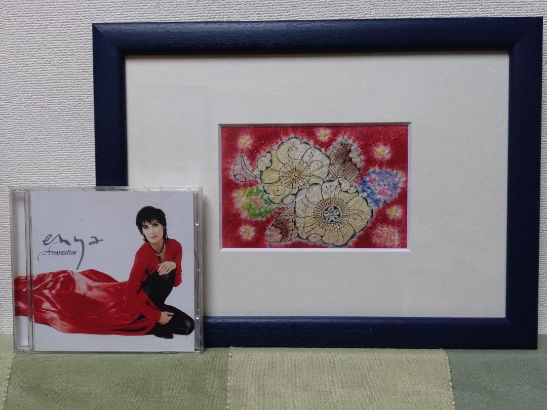 額装手描き辻が花