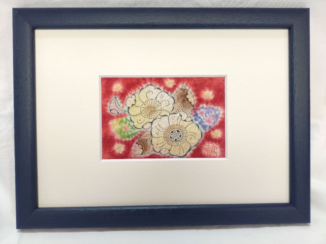 額装手描き辻が花