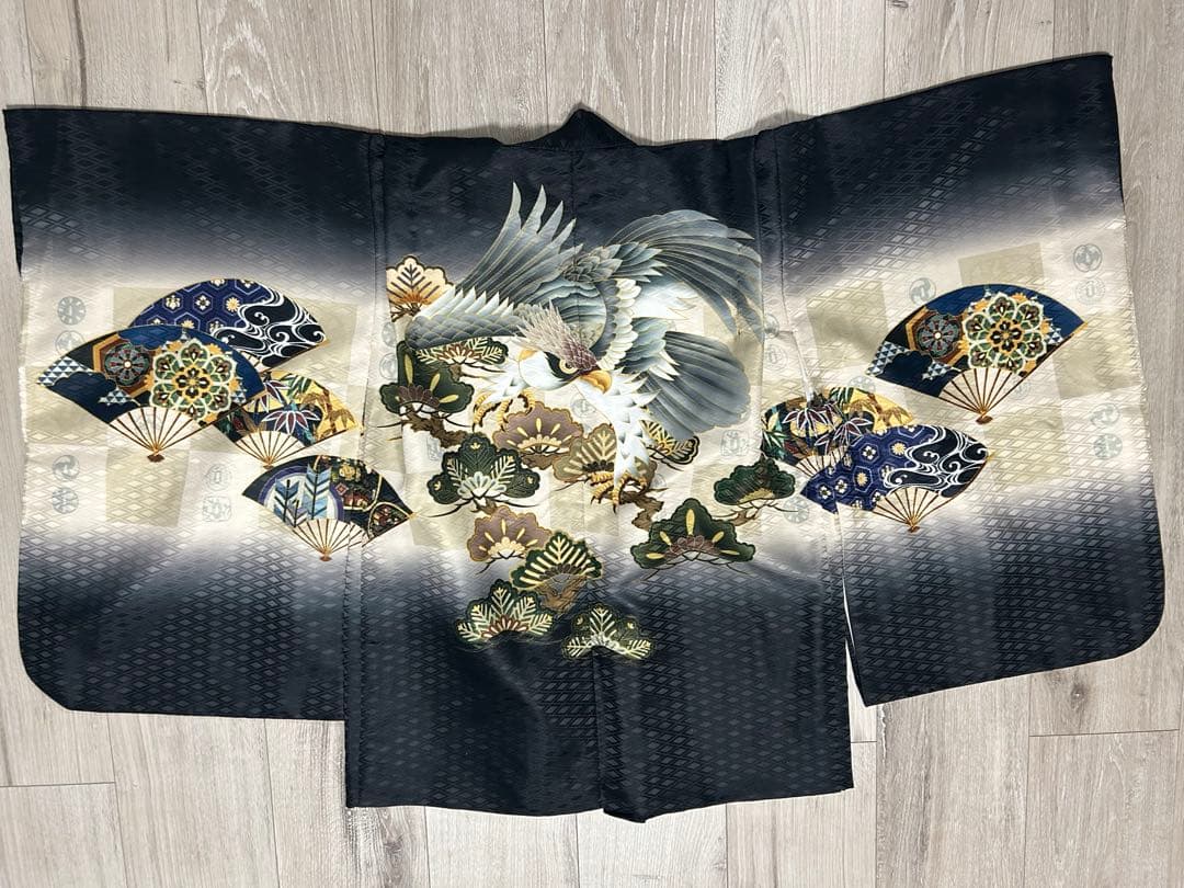 七五三用 黒地 扇子と着物