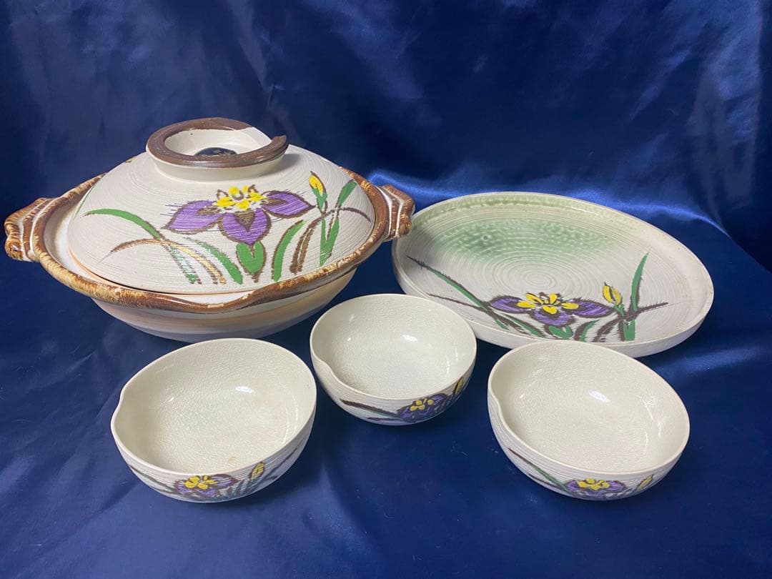 紫色の花柄 土鍋セット