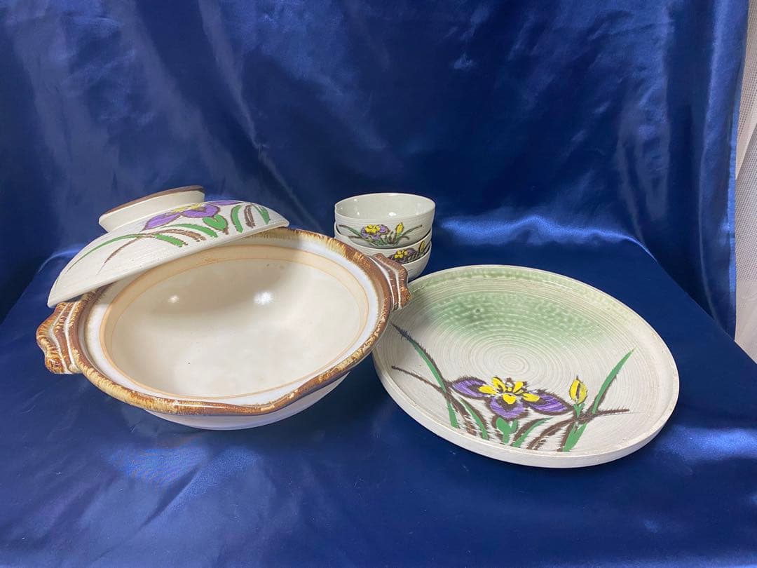 紫色の花柄 土鍋セット