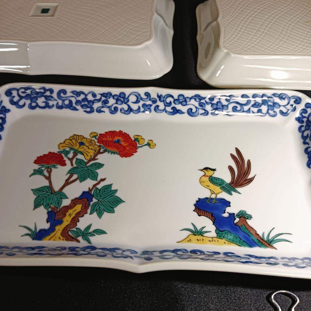 九谷焼　青郊窯　絵変わり　花鳥図　長角皿　5客　焼物皿