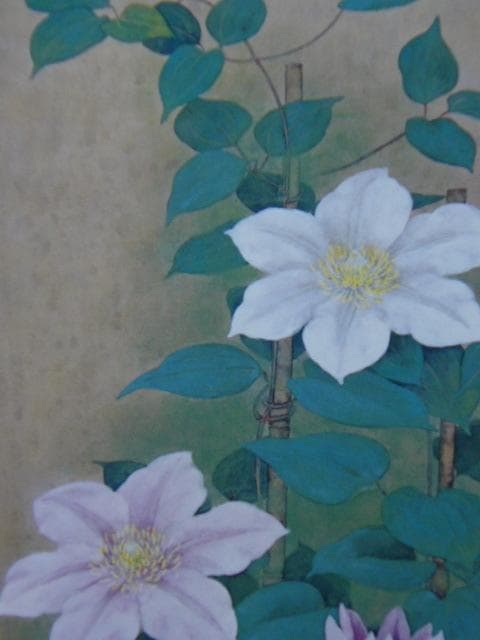 藤原 敏行【鉄線花】希少画集画、状態良好、新品高級額装付