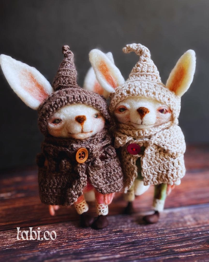 羊毛フェルト アートドール ふたごパポテ エペルさんとペタルさん