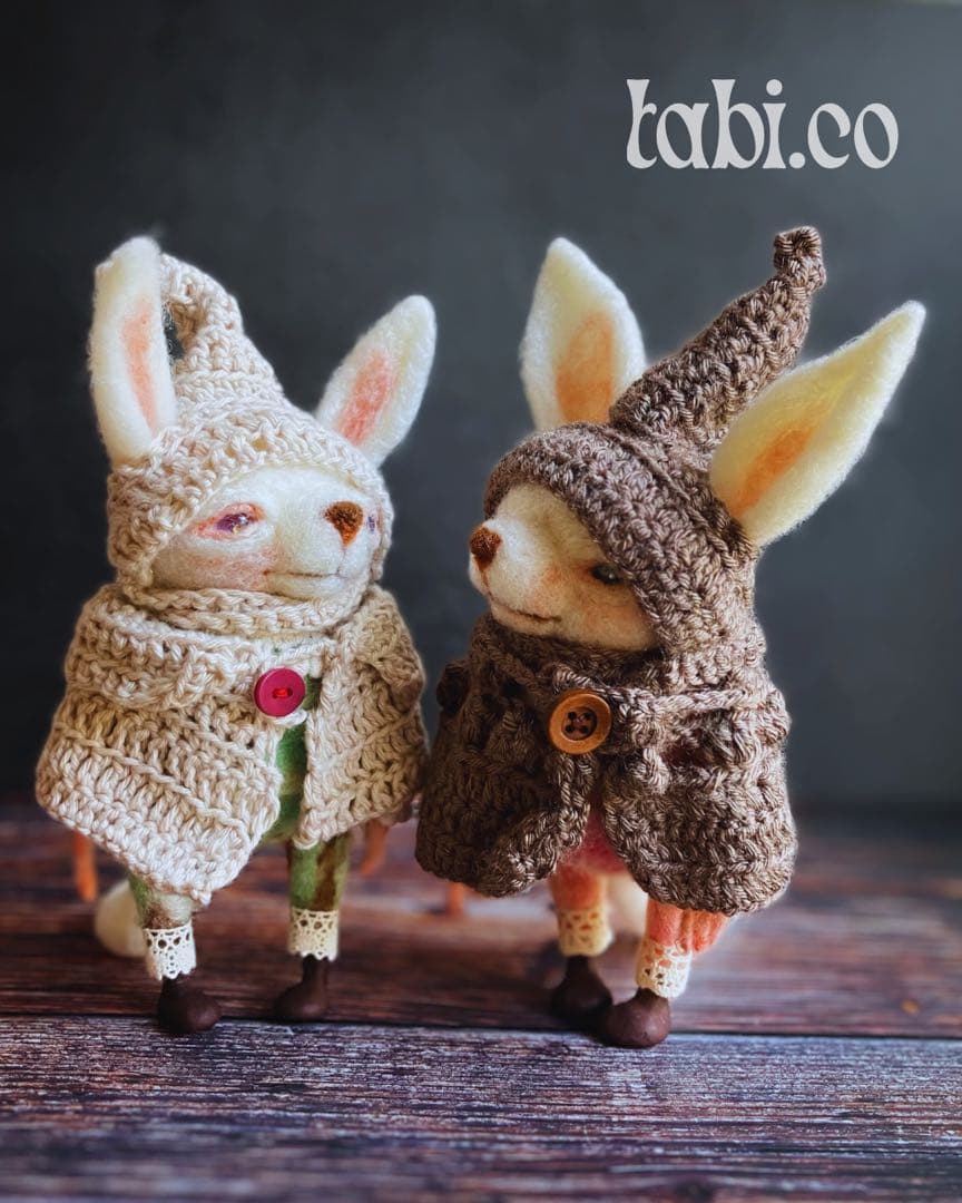 羊毛フェルト アートドール ふたごパポテ エペルさんとペタルさん