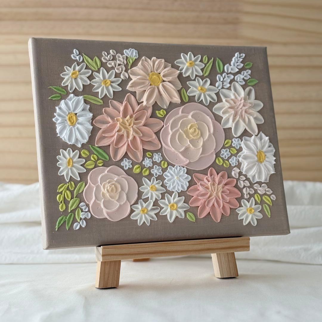 テクスチャーアート 花 インテリアアート 花柄 ブーケ フラワーアート