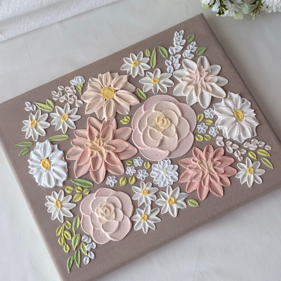 テクスチャーアート 花 インテリアアート 花柄 ブーケ フラワーアート