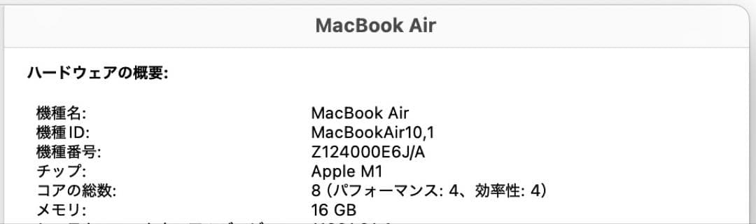 MacBook本体 Apple M1 MacBook Air 2020 16GB 256GB