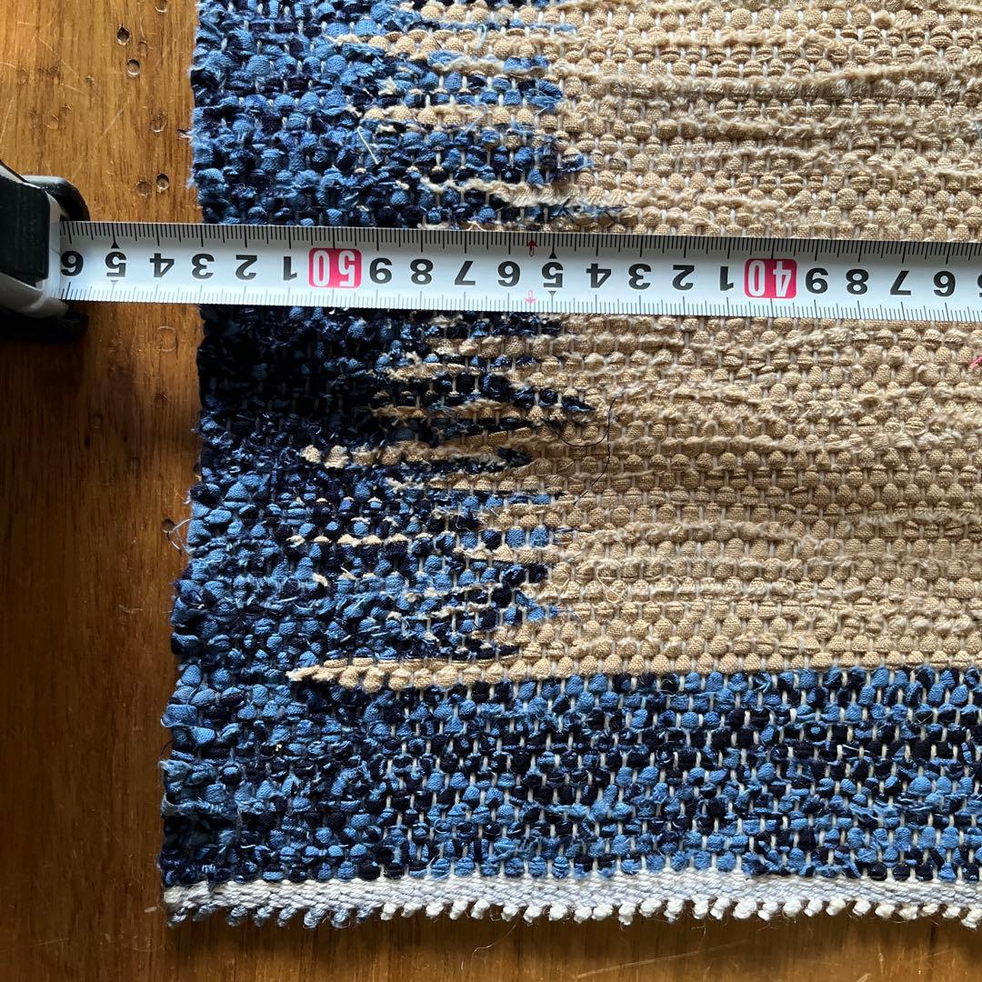 裂織　手織りの魚デザインマット 約90cm x 60cm