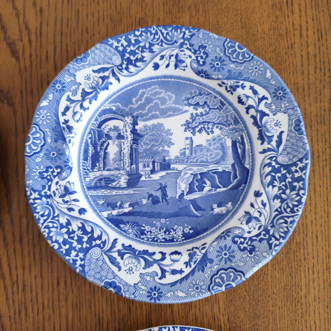 英国スポードブルーイタリアンプレート4枚セット