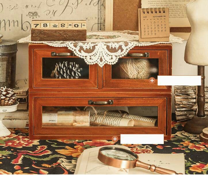 収納ボックス引き出し付き木製深型スタッキングチェストE