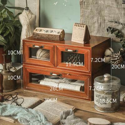 収納ボックス引き出し付き木製深型スタッキングチェストE