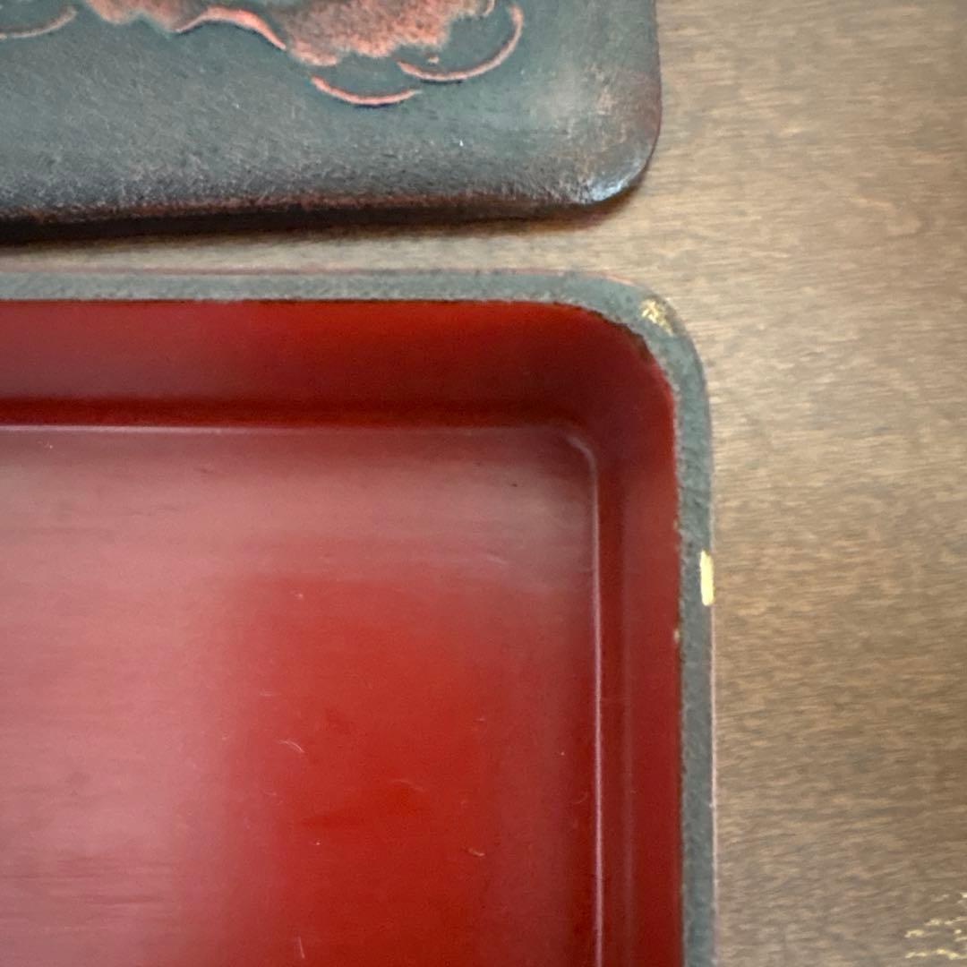 昭和レトロ 漆器 三段重 重箱 角重 民芸文様 蓋なしあり　宝箱　シール入れ