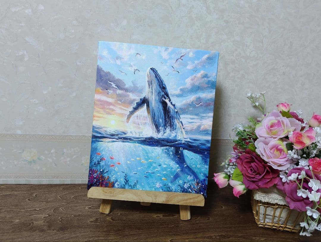 琥*ん様 【クジラの世界】アクリル画 F3 風景画 絵画
