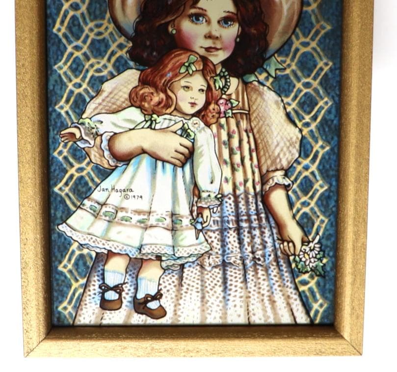 ジャン・ハガラ 少女と女の子の人形 ヴィンテージ ステンドグラス エミリー
