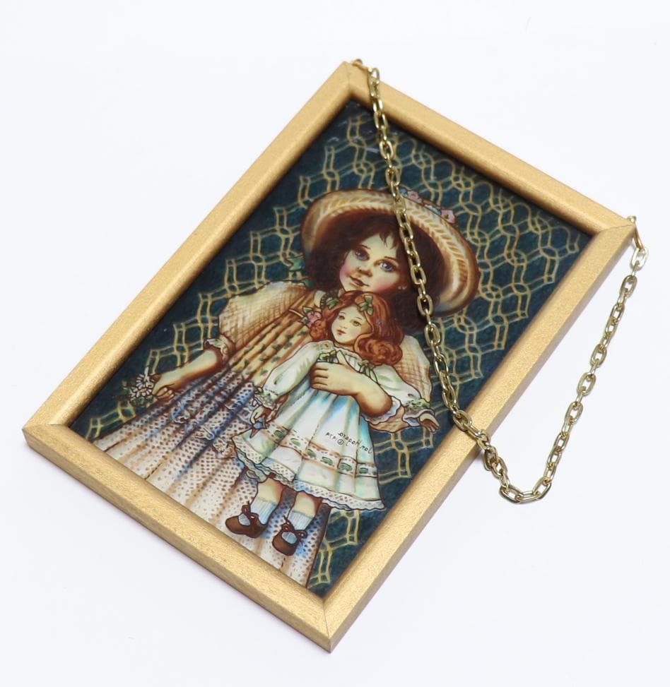 ジャン・ハガラ 少女と女の子の人形 ヴィンテージ ステンドグラス エミリー